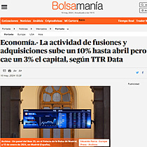 Economa.- La actividad de fusiones y adquisiciones sube un 10% hasta abril pero cae un 3% el capital, segn TTR Data